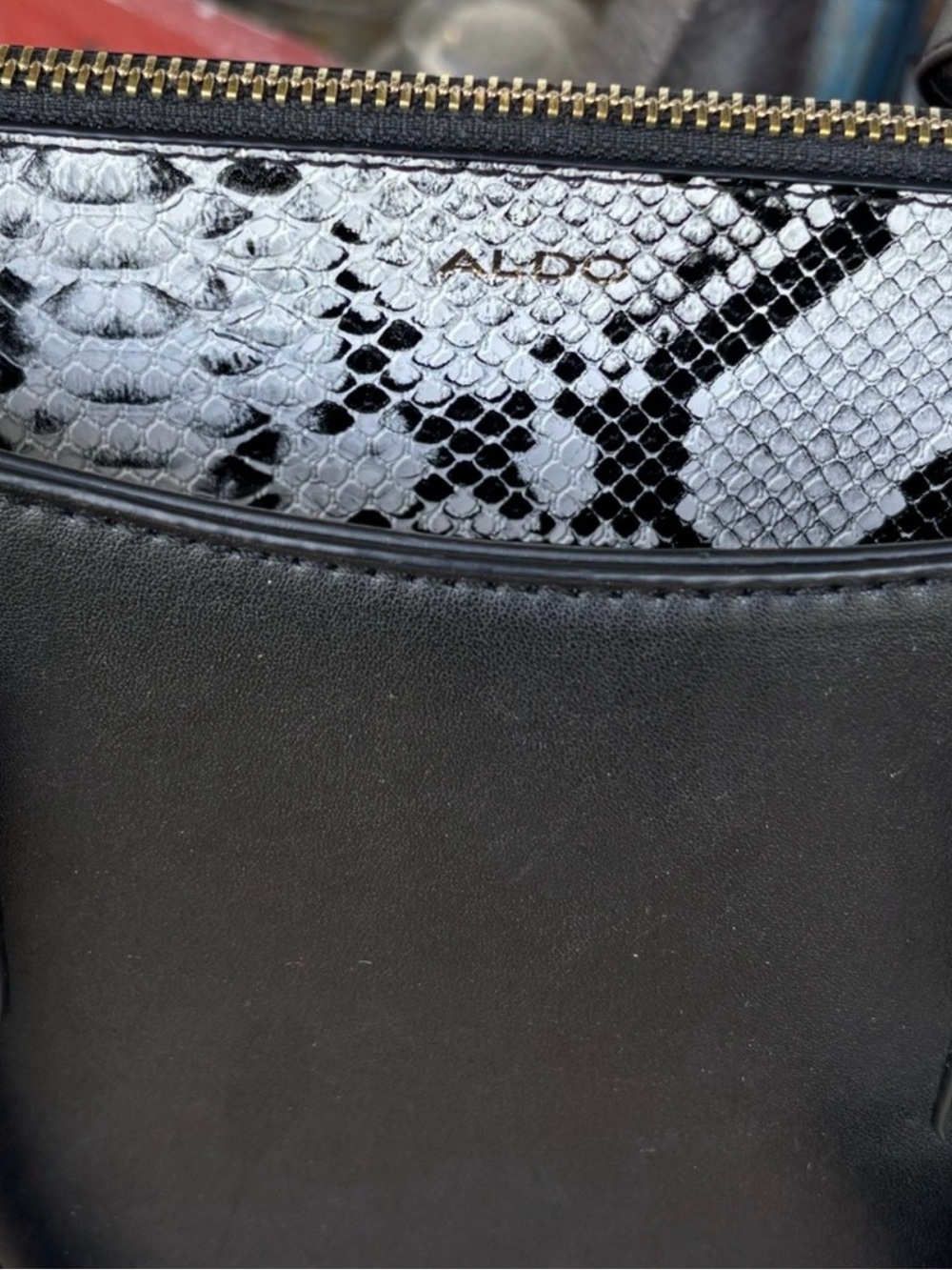 ALDO Vegan Black Tote Bag with Snake-Print Accent - Women Bags - Picture 3 of 9